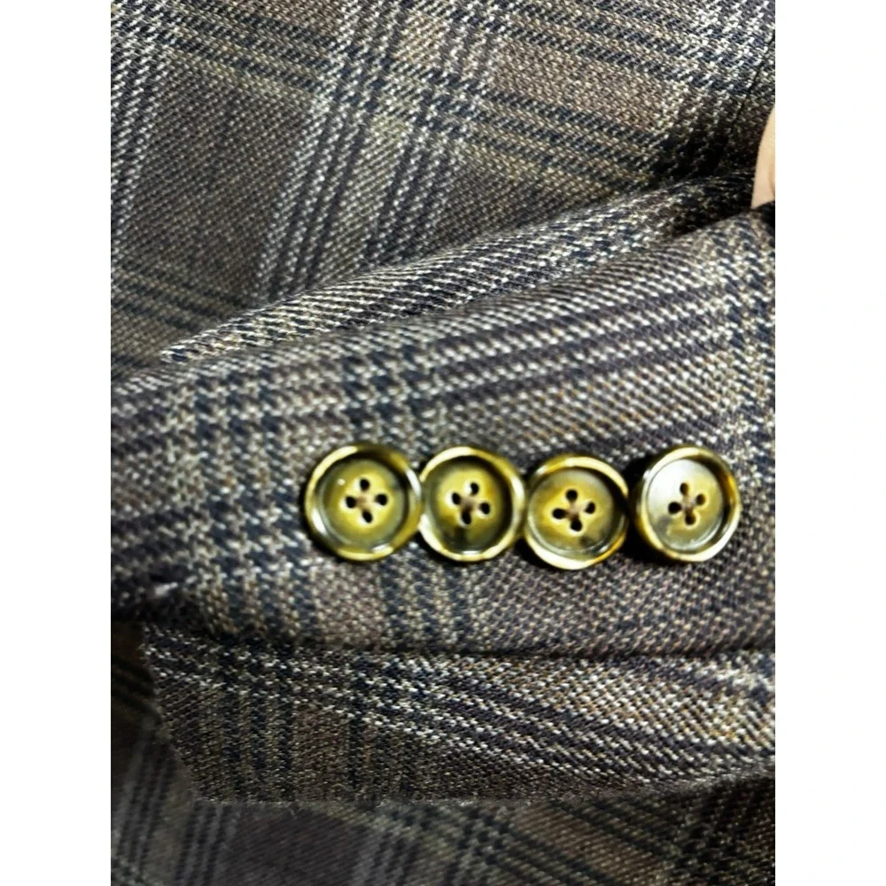 Tallia Mens 46R Plaid Sport Coat Wool Jacket  Brown 2 Button Notch Lapel - Picture 4 of 16